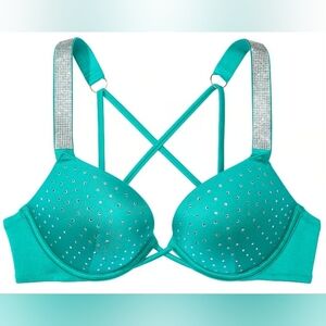 Victoria's Secret Diamanté Swim Shine Strap Bombshell Bikini Top Capri Sea